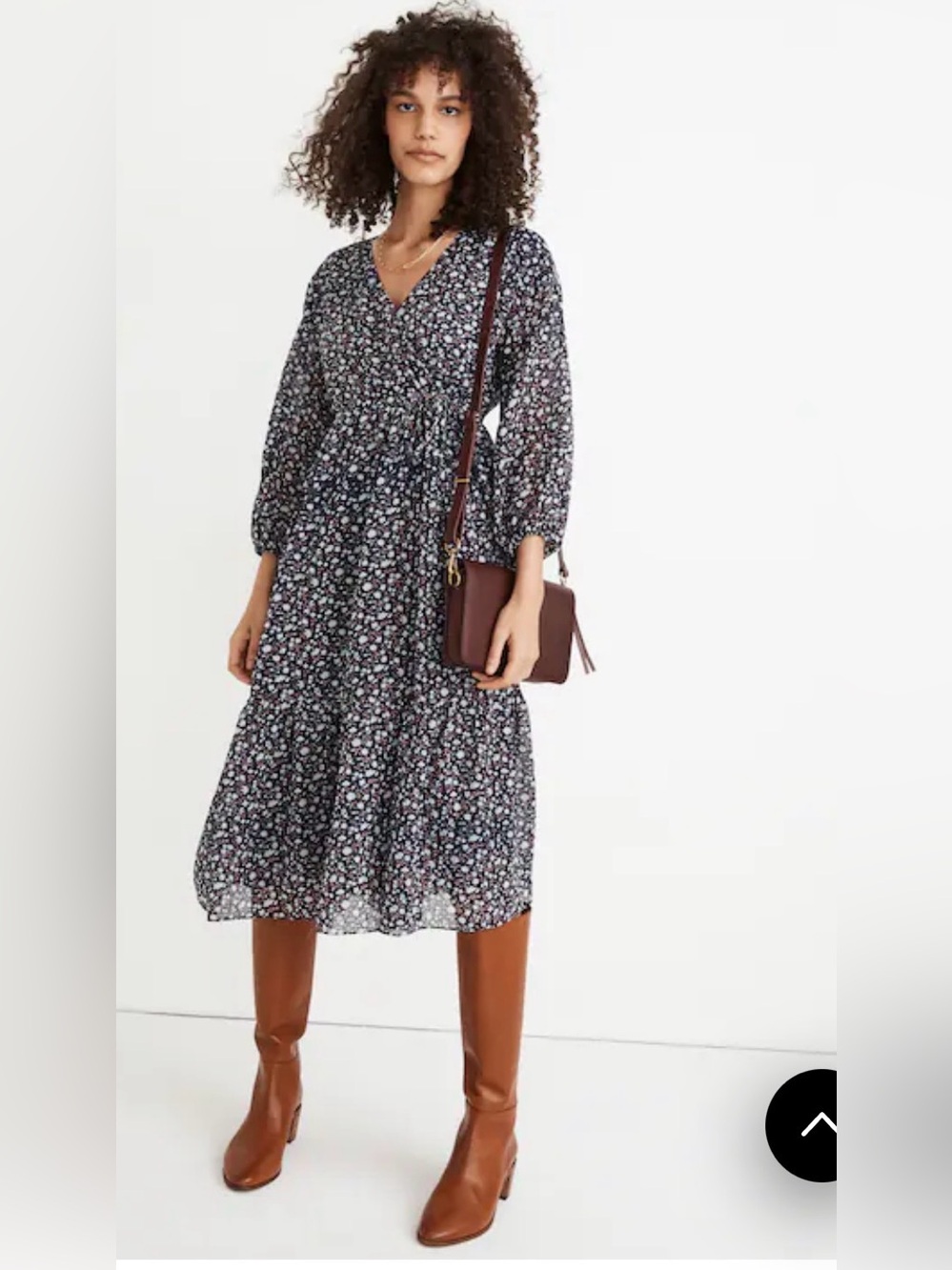 Madewell Navy Floral V-Neck Midi Dress